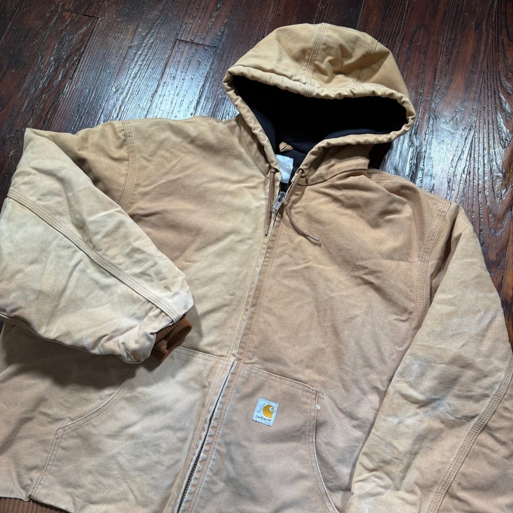 Vintage Carhartt Jacket Mens 2XL Brown Quilted Flannel Lined Duck Canvas Hooded